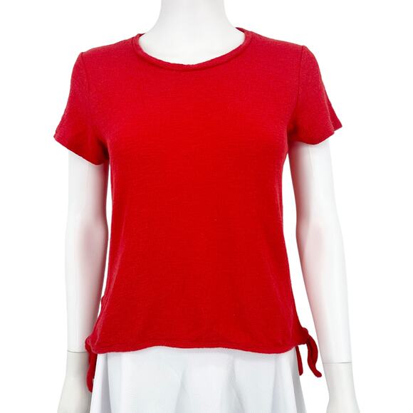 Madewell Womens Small Texture & Thread Modern Side-Tie Top Red - Picture 4 of 9